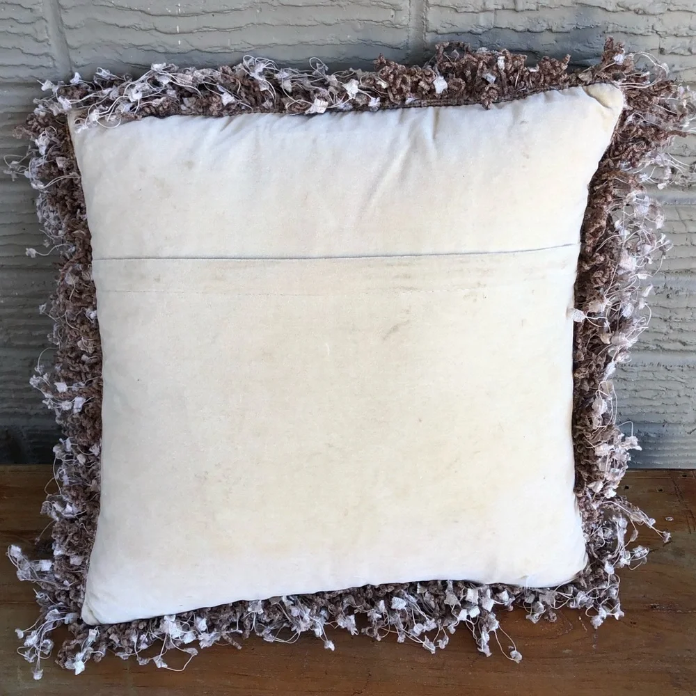 Peking Handicraft Fringed 14” Wool Needlepoint Throw Pillow Blue with Tan Bird